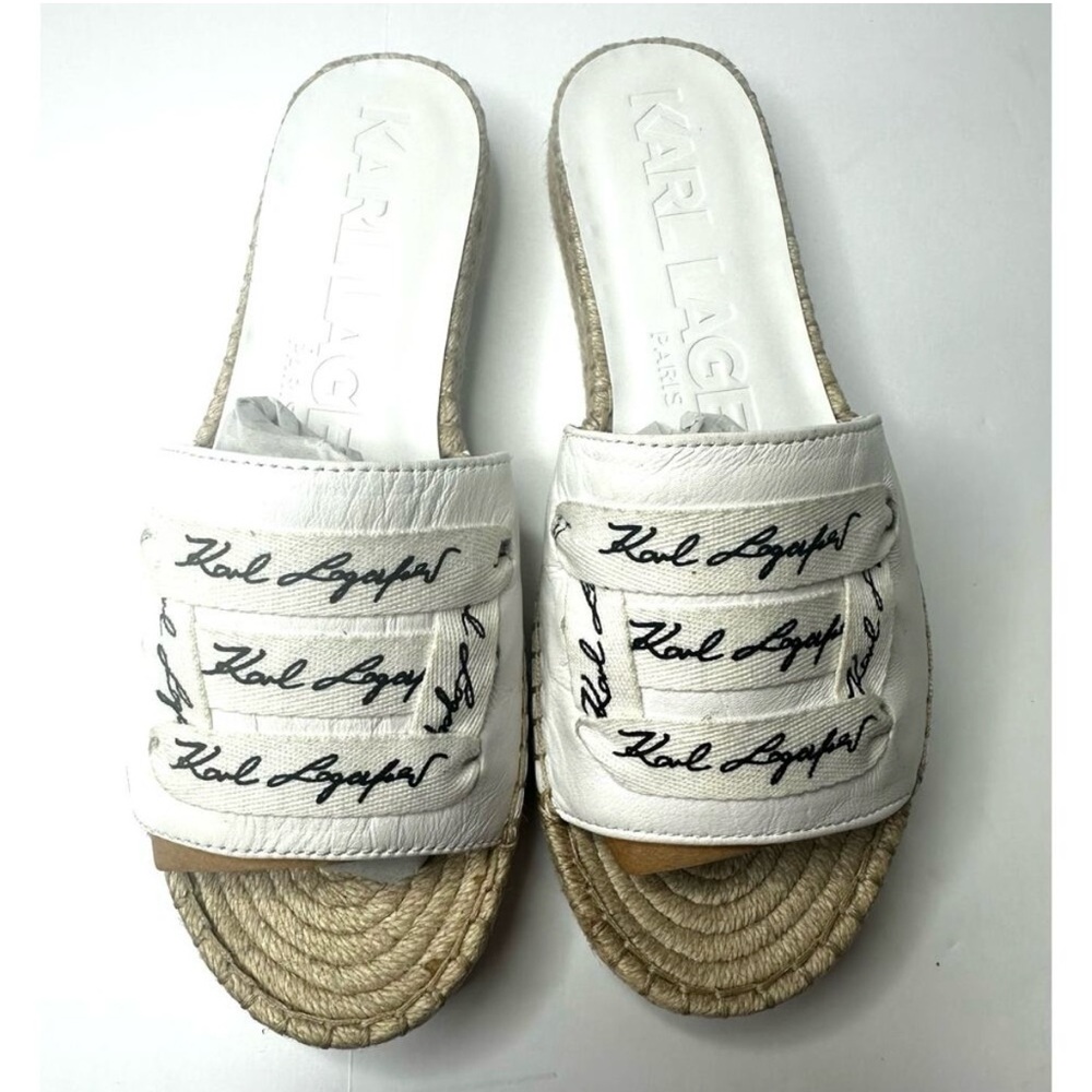 Karl Lagerfeld Womens Cherie Slide Espadrille Sandal. White. 7.5